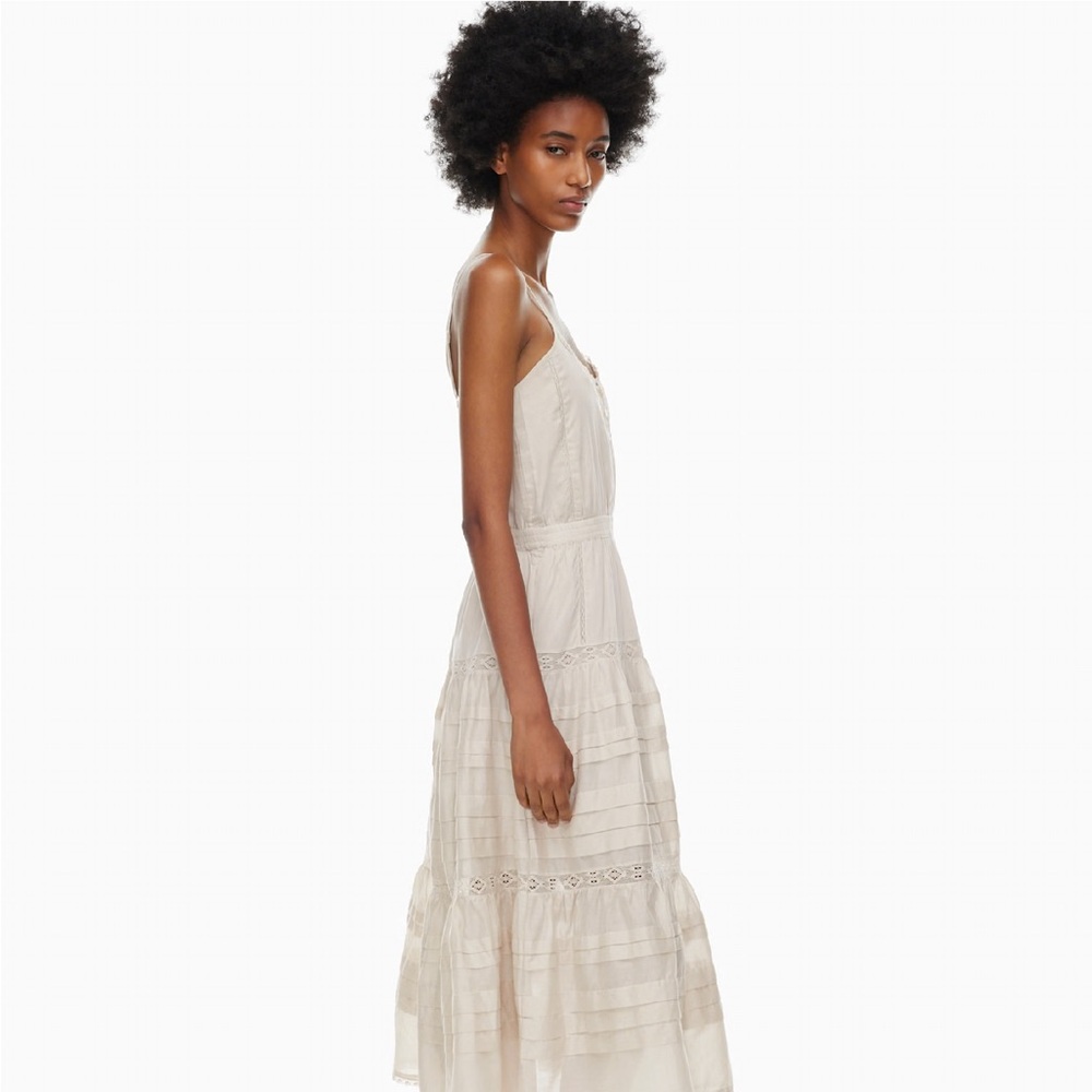 Aritzia Cream Eyelet Tiered Spaghetti-Strap Maxi Dress - Feminine Lace Detail - Picture 7 of 8